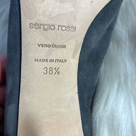 Sergio Rossi‎ Godiva Grey Suede High Heel Mules Sz 38.5/7 - Picture 5 of 8